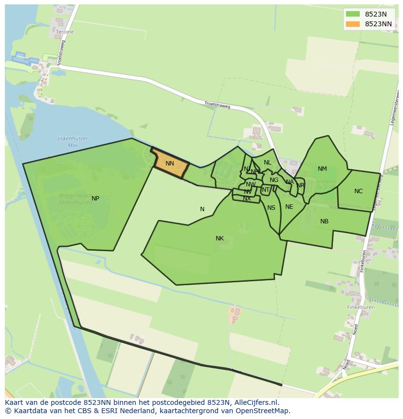 Afbeelding van het postcodegebied 8523 NN op de kaart.