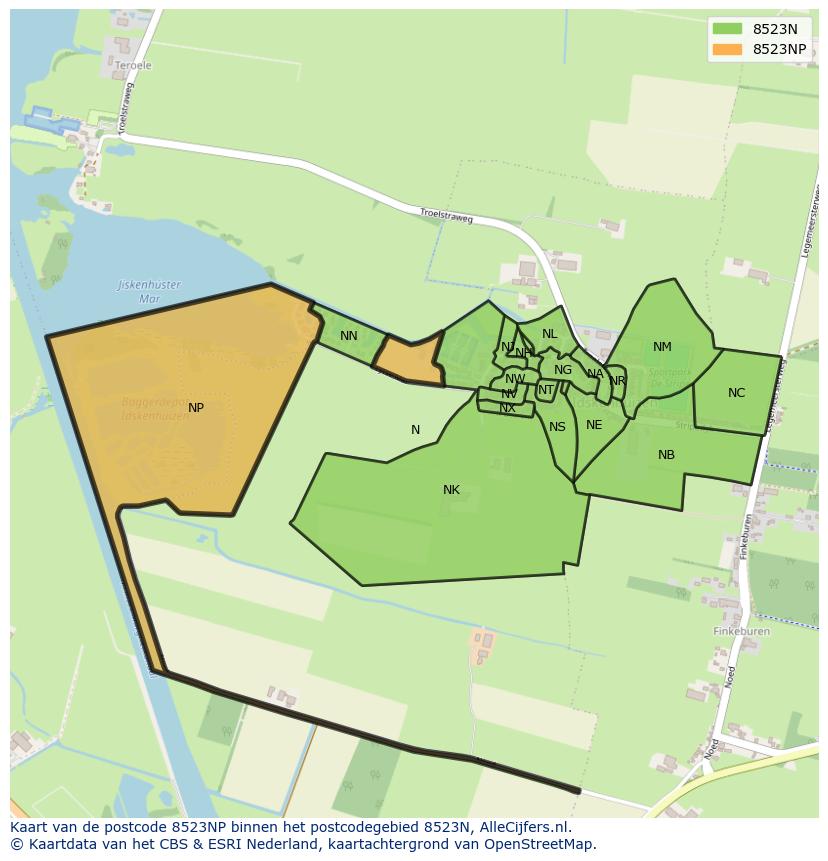 Afbeelding van het postcodegebied 8523 NP op de kaart.