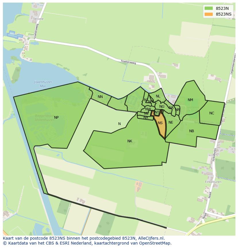 Afbeelding van het postcodegebied 8523 NS op de kaart.