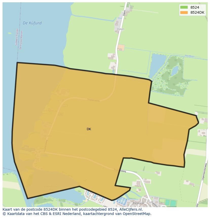 Afbeelding van het postcodegebied 8524 DK op de kaart.