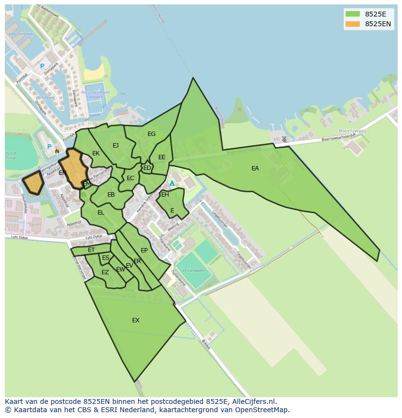 Afbeelding van het postcodegebied 8525 EN op de kaart.