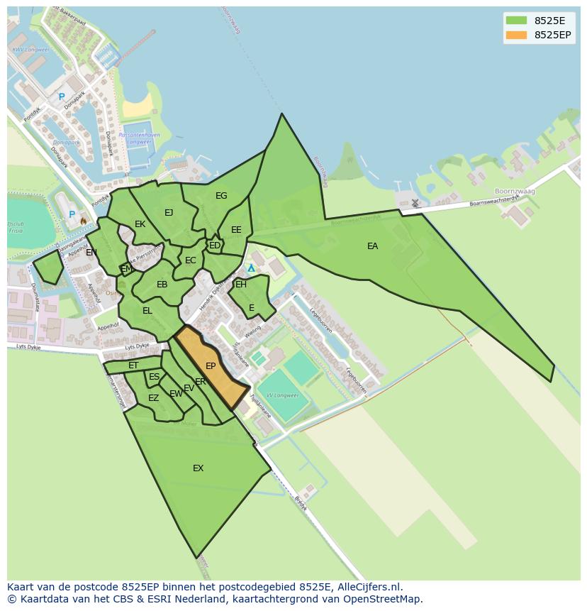 Afbeelding van het postcodegebied 8525 EP op de kaart.