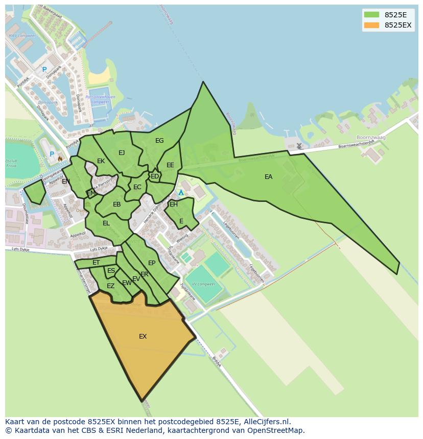 Afbeelding van het postcodegebied 8525 EX op de kaart.