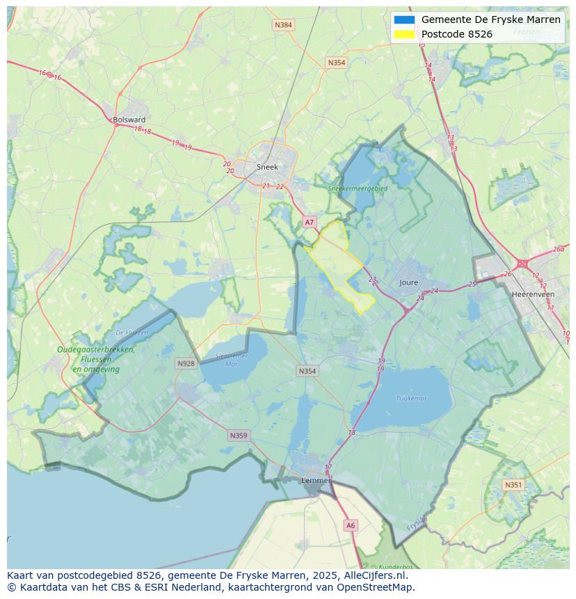 Afbeelding van het postcodegebied 8526 op de kaart.