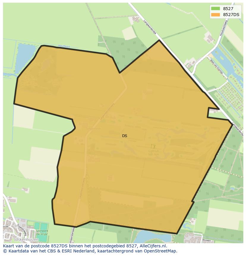 Afbeelding van het postcodegebied 8527 DS op de kaart.