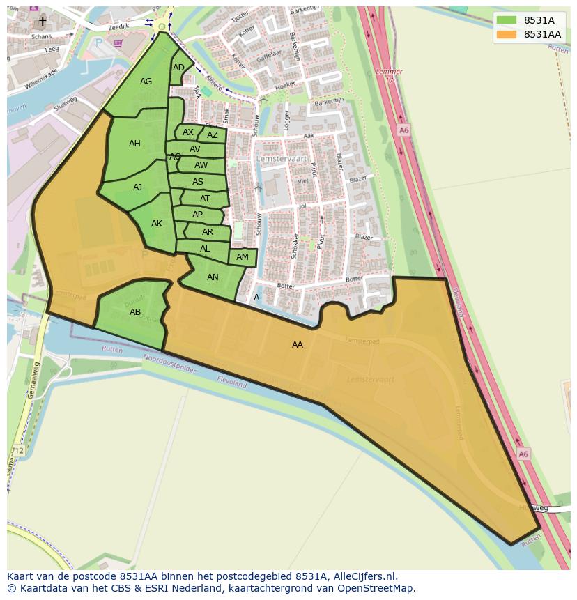 Afbeelding van het postcodegebied 8531 AA op de kaart.
