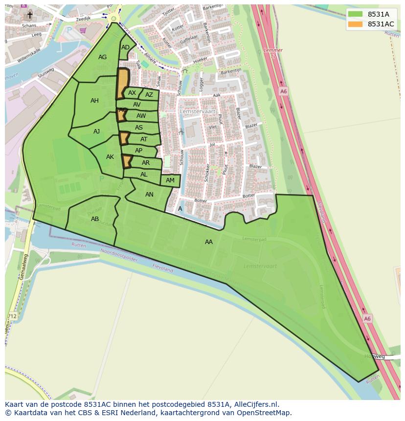 Afbeelding van het postcodegebied 8531 AC op de kaart.