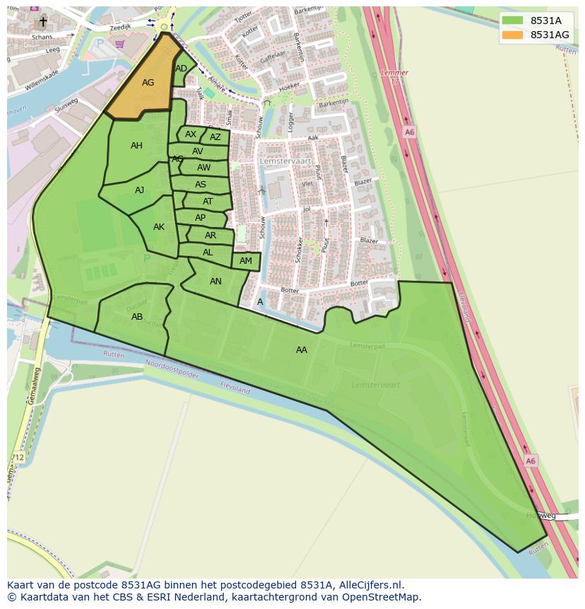 Afbeelding van het postcodegebied 8531 AG op de kaart.