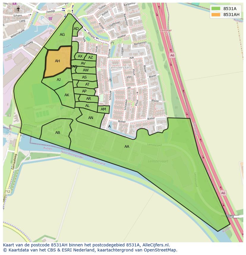 Afbeelding van het postcodegebied 8531 AH op de kaart.
