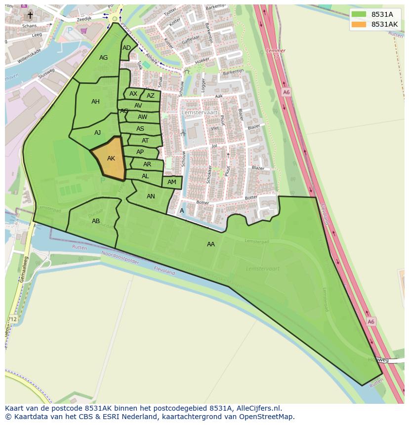 Afbeelding van het postcodegebied 8531 AK op de kaart.