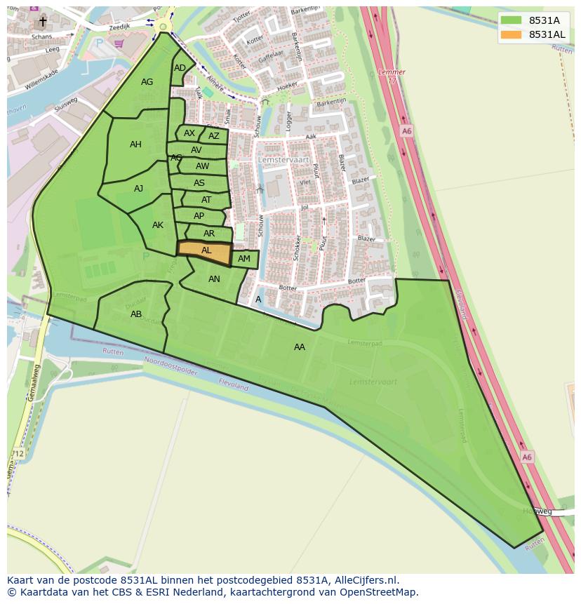 Afbeelding van het postcodegebied 8531 AL op de kaart.