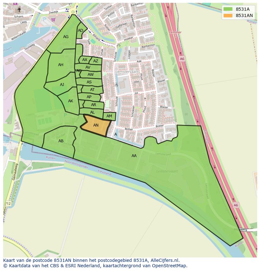 Afbeelding van het postcodegebied 8531 AN op de kaart.