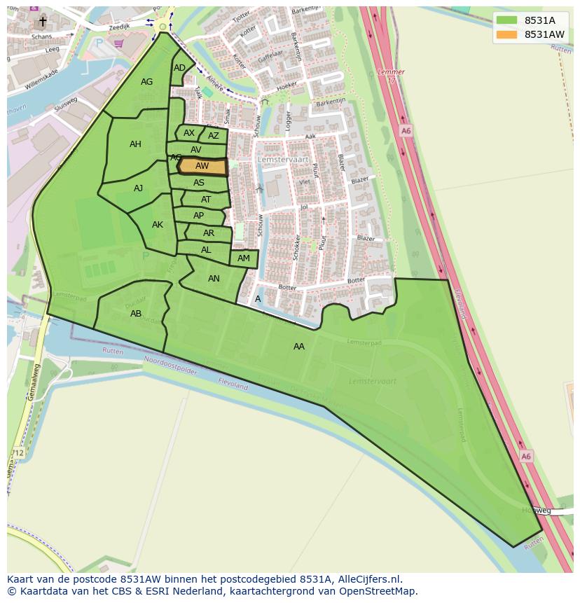 Afbeelding van het postcodegebied 8531 AW op de kaart.