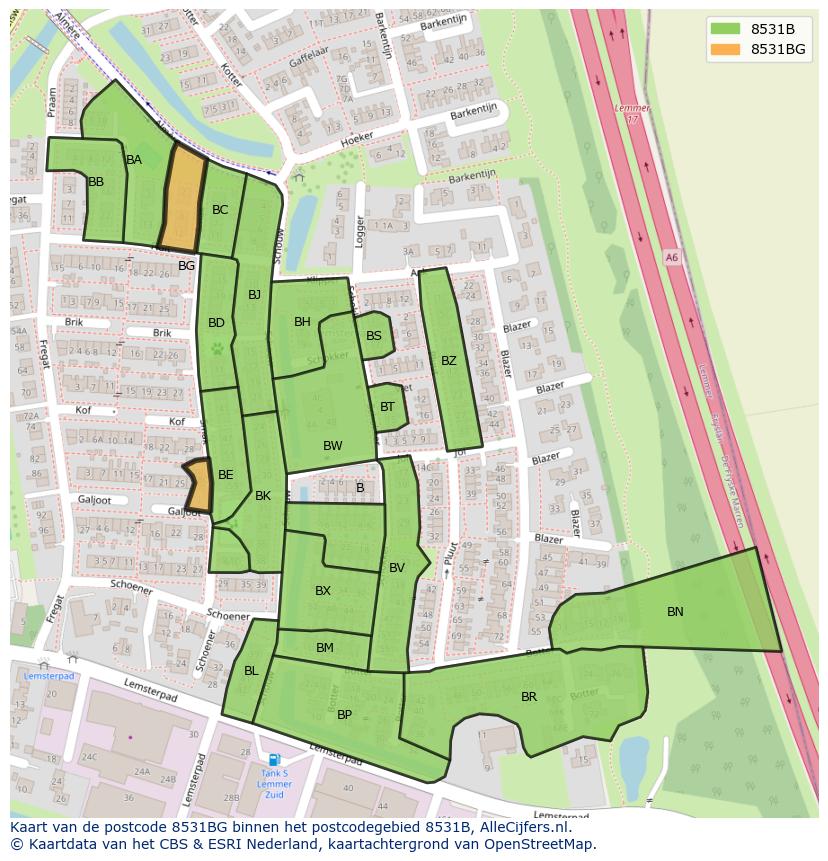 Afbeelding van het postcodegebied 8531 BG op de kaart.