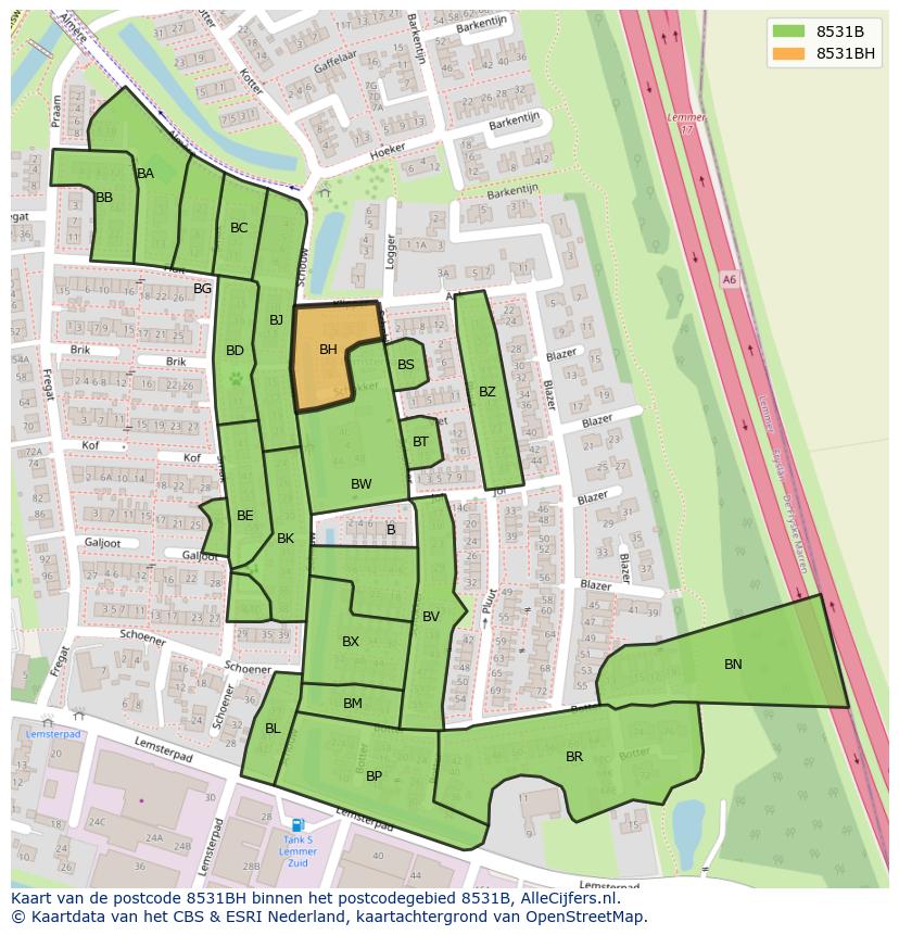 Afbeelding van het postcodegebied 8531 BH op de kaart.