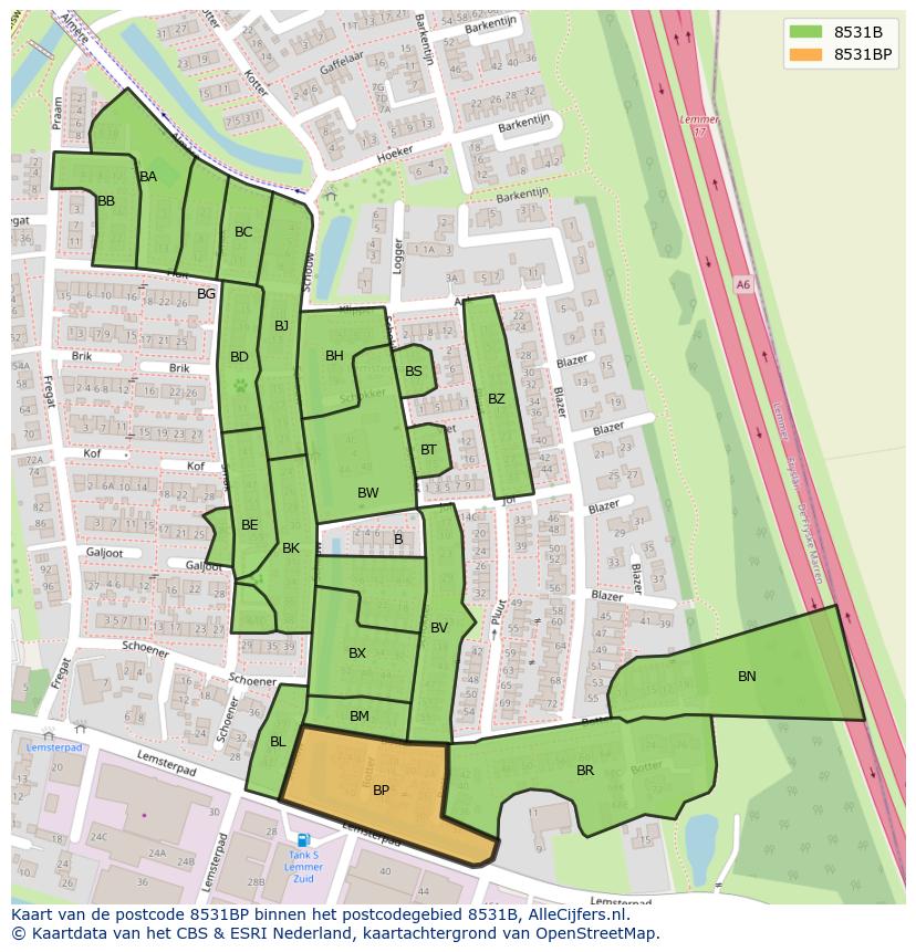 Afbeelding van het postcodegebied 8531 BP op de kaart.