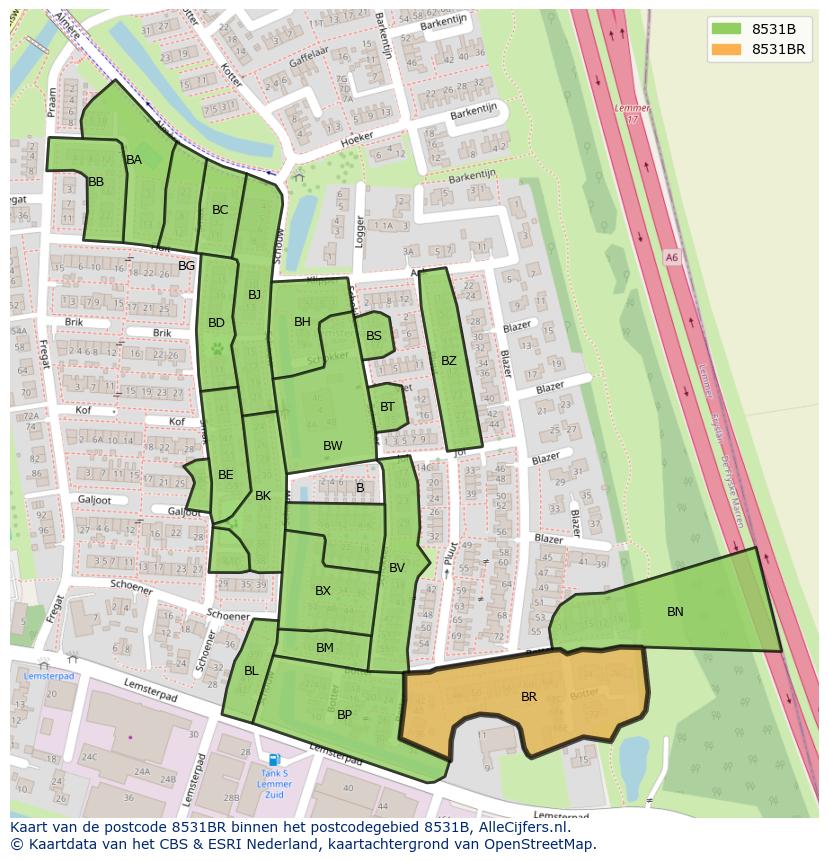 Afbeelding van het postcodegebied 8531 BR op de kaart.