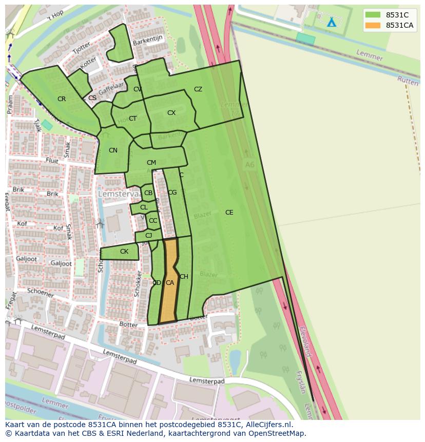 Afbeelding van het postcodegebied 8531 CA op de kaart.