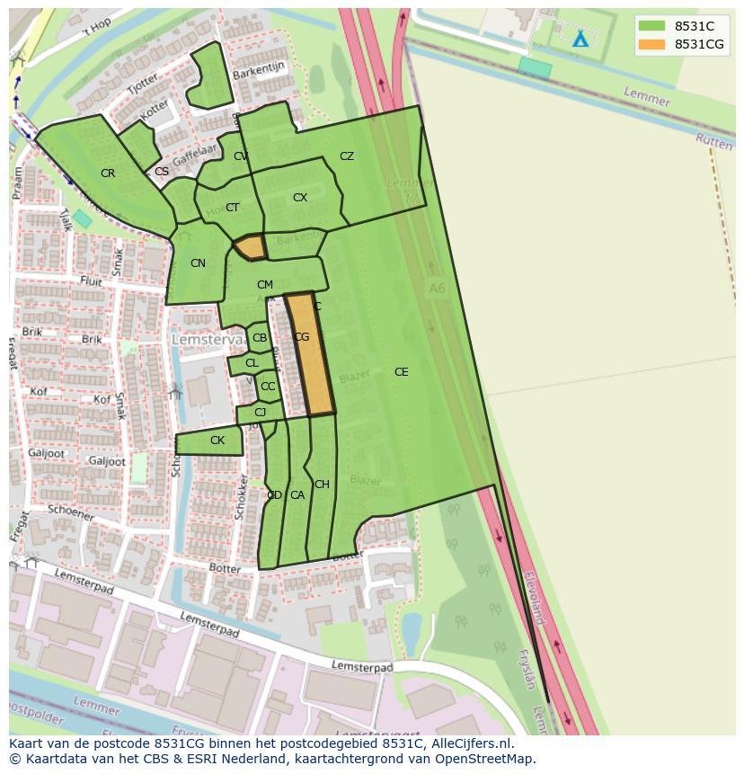 Afbeelding van het postcodegebied 8531 CG op de kaart.