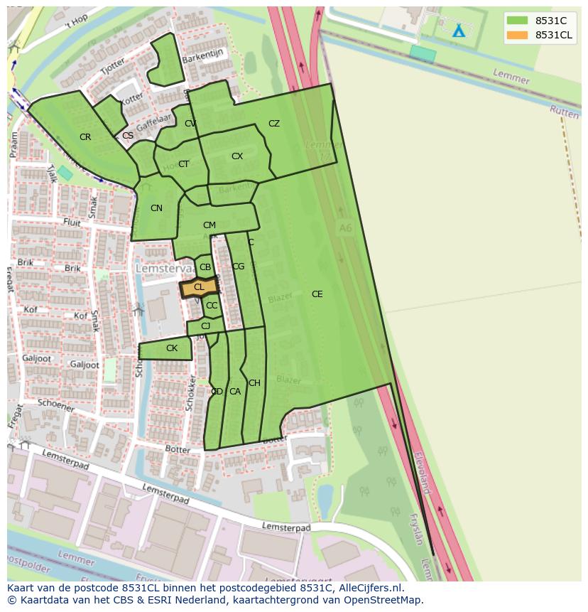Afbeelding van het postcodegebied 8531 CL op de kaart.