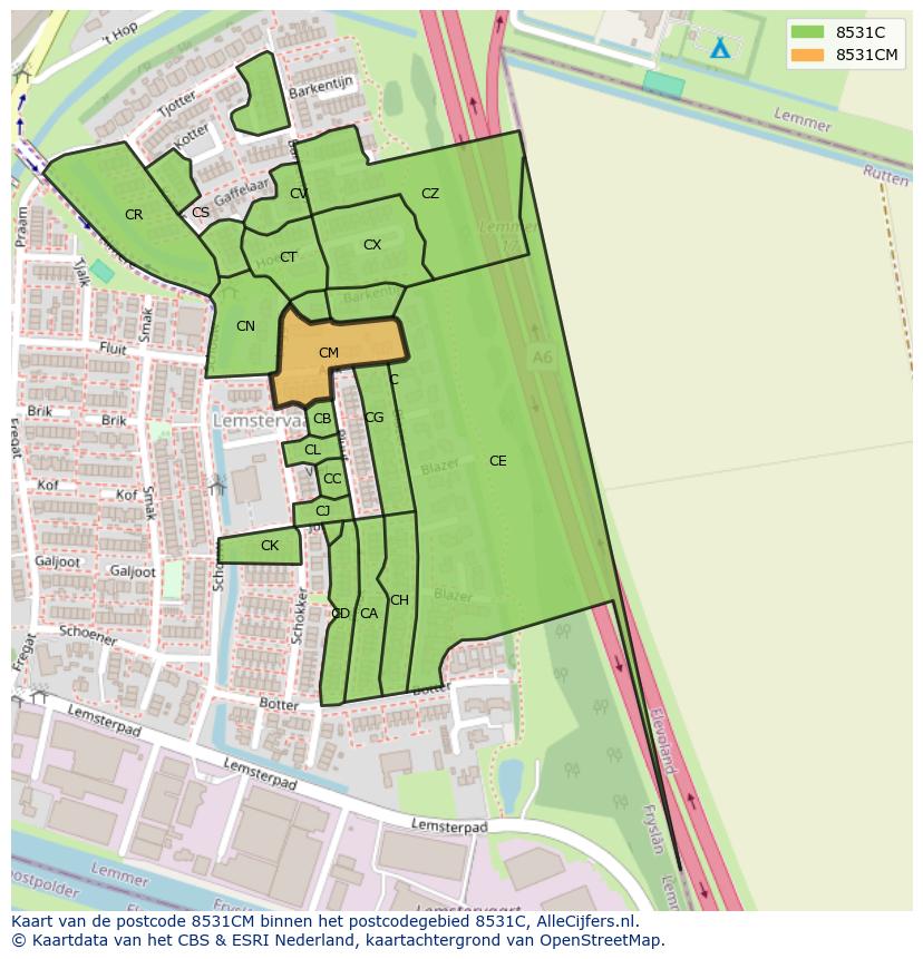 Afbeelding van het postcodegebied 8531 CM op de kaart.