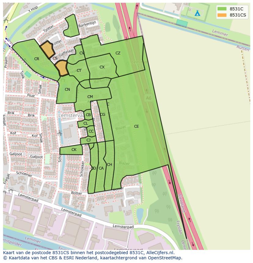 Afbeelding van het postcodegebied 8531 CS op de kaart.