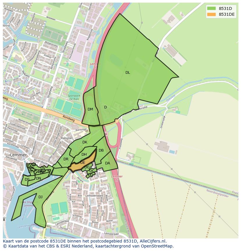 Afbeelding van het postcodegebied 8531 DE op de kaart.