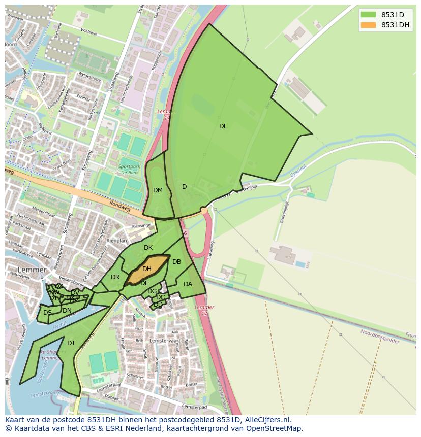 Afbeelding van het postcodegebied 8531 DH op de kaart.