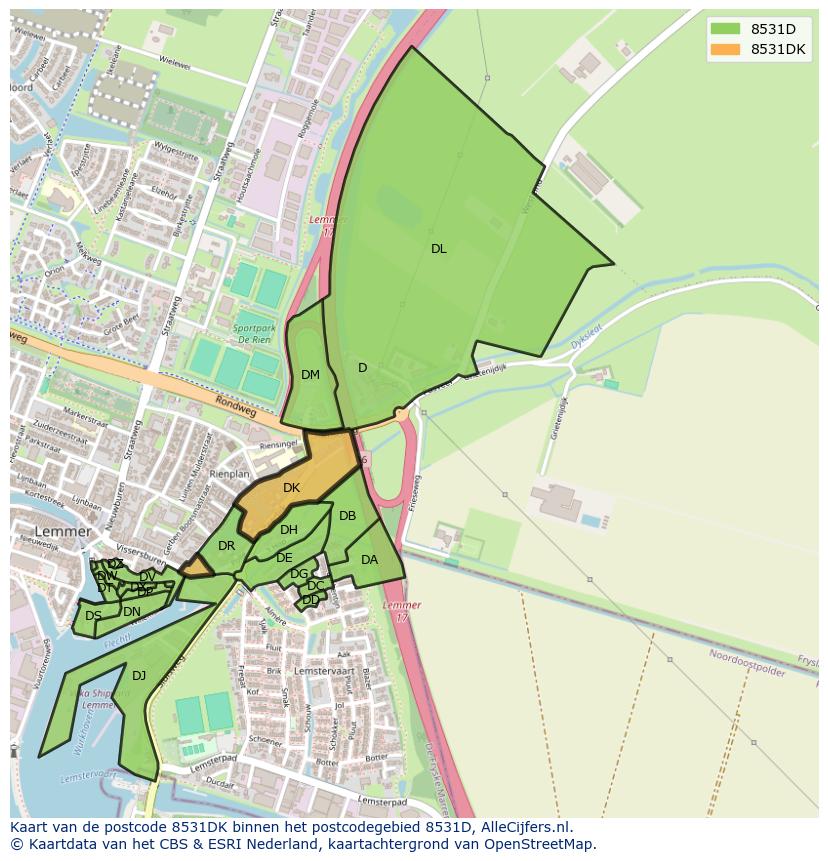 Afbeelding van het postcodegebied 8531 DK op de kaart.