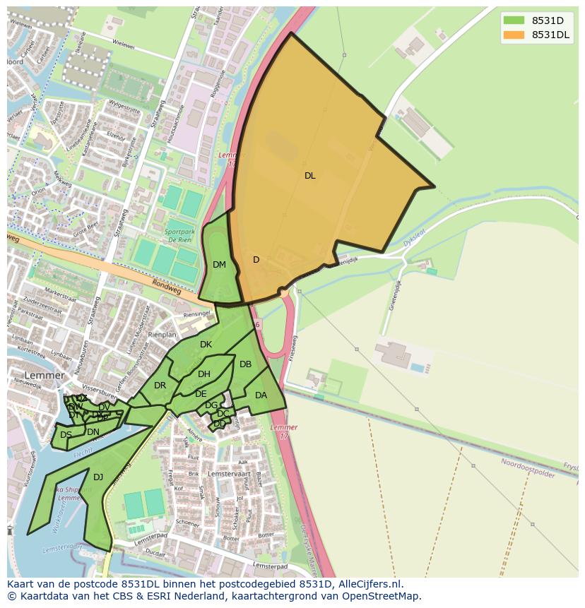 Afbeelding van het postcodegebied 8531 DL op de kaart.