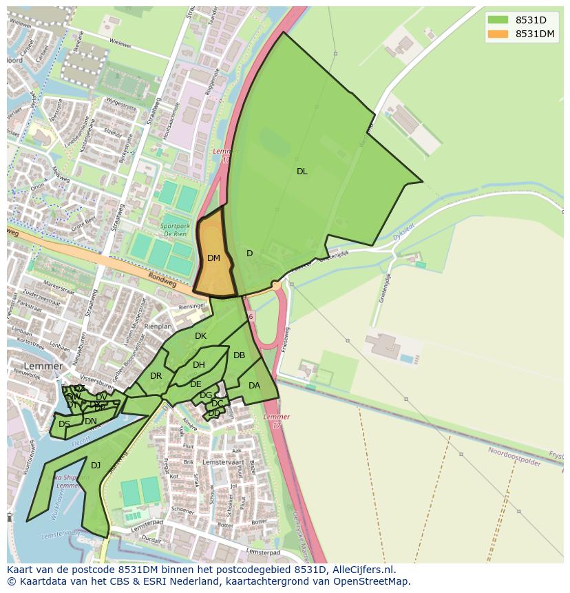 Afbeelding van het postcodegebied 8531 DM op de kaart.