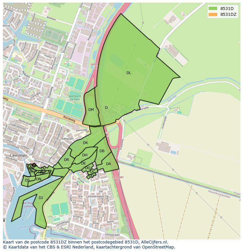Afbeelding van het postcodegebied 8531 DZ op de kaart.
