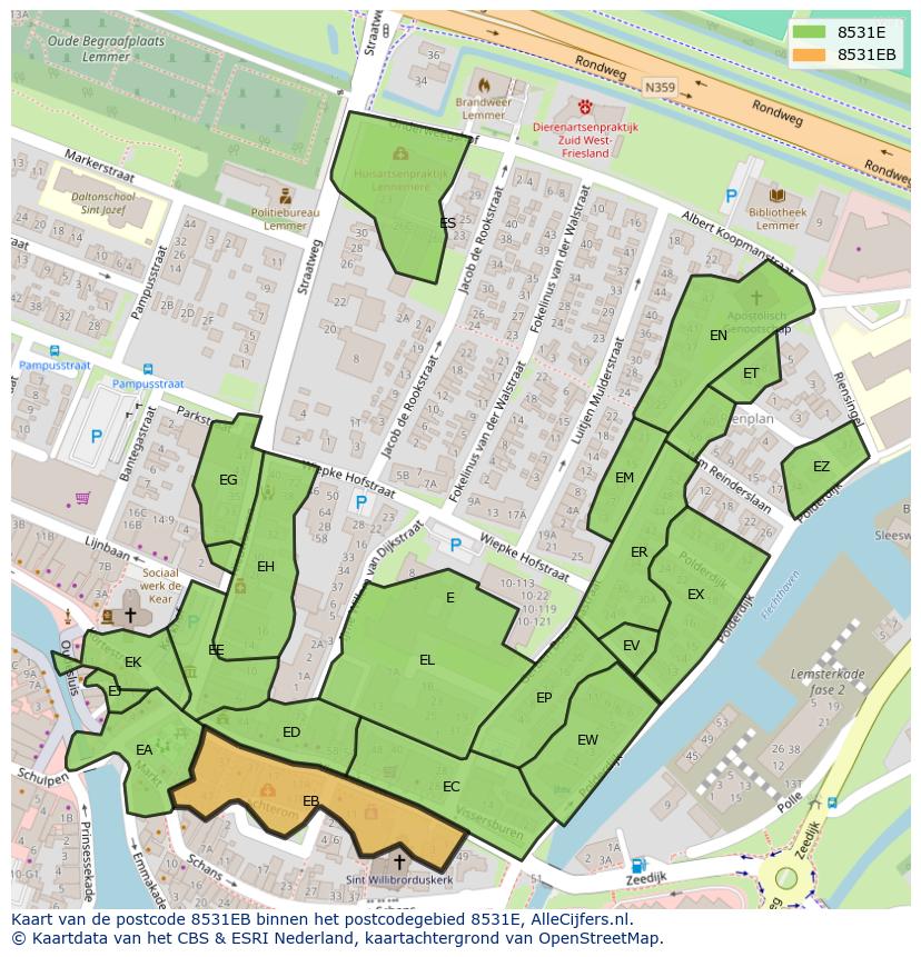 Afbeelding van het postcodegebied 8531 EB op de kaart.