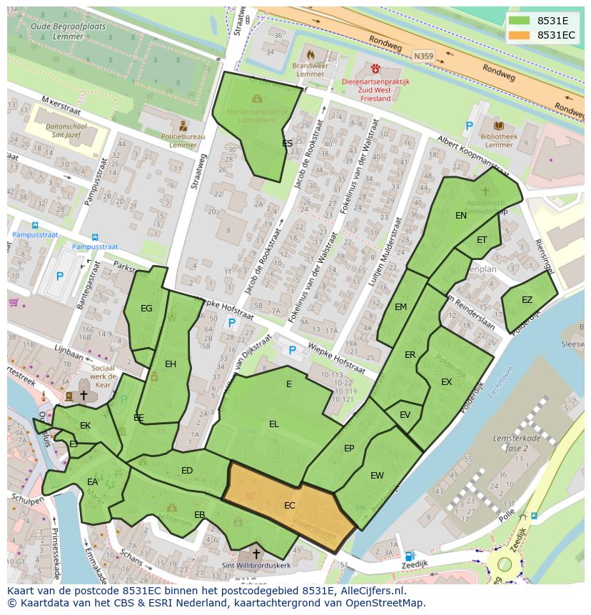 Afbeelding van het postcodegebied 8531 EC op de kaart.