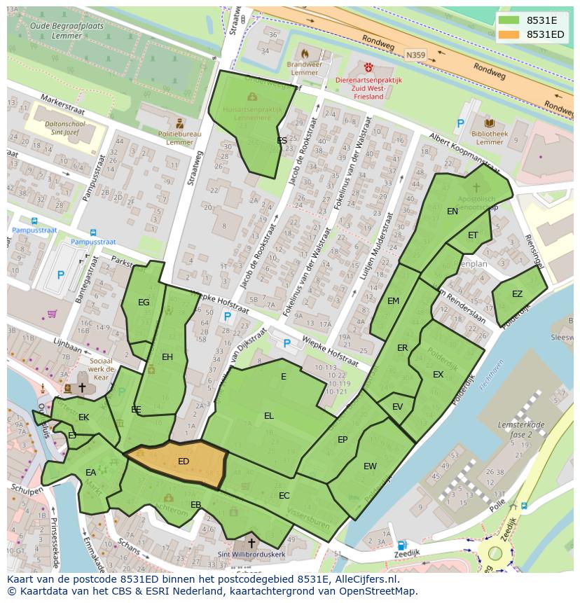 Afbeelding van het postcodegebied 8531 ED op de kaart.