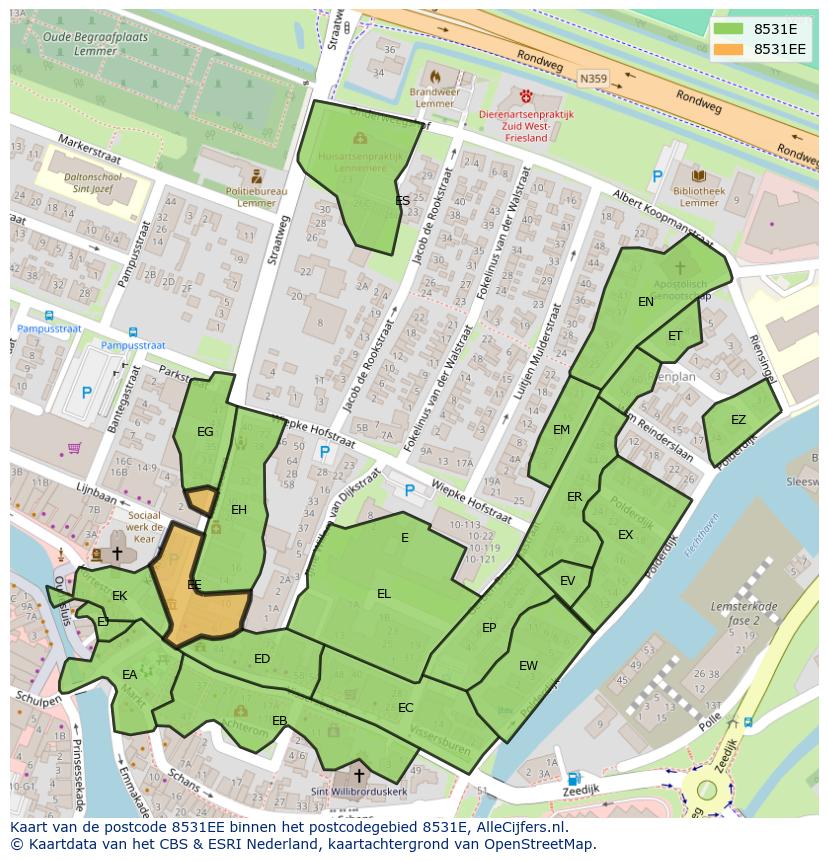 Afbeelding van het postcodegebied 8531 EE op de kaart.