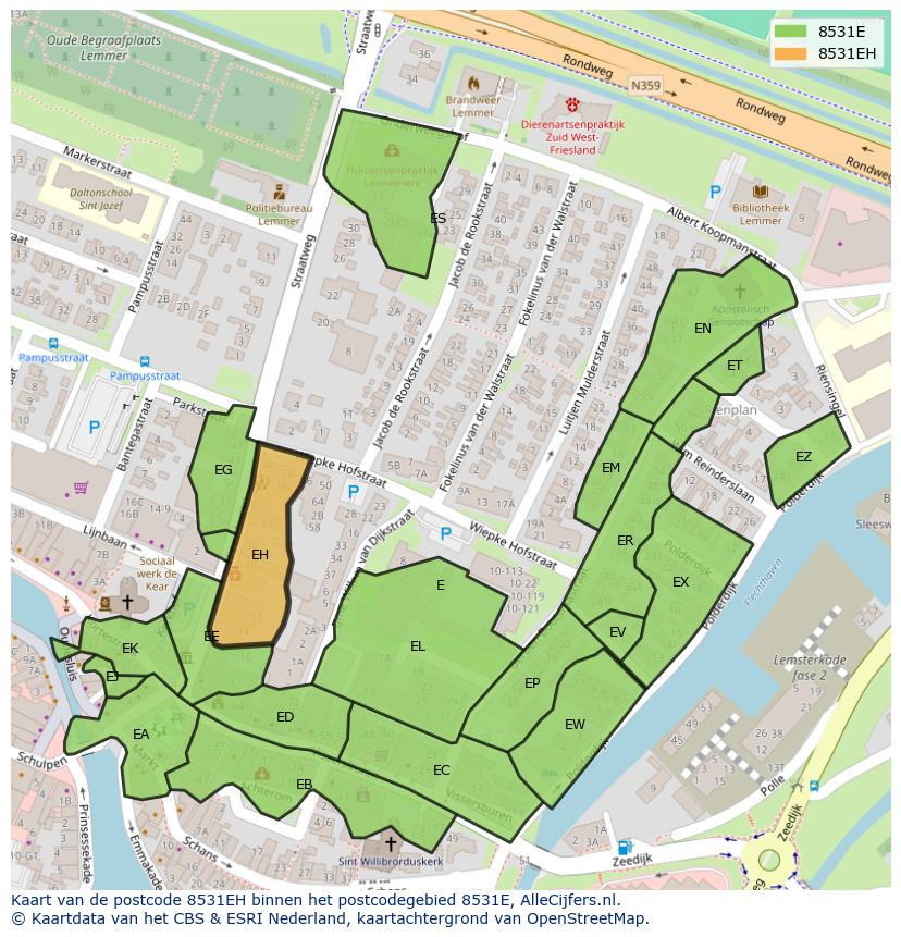 Afbeelding van het postcodegebied 8531 EH op de kaart.