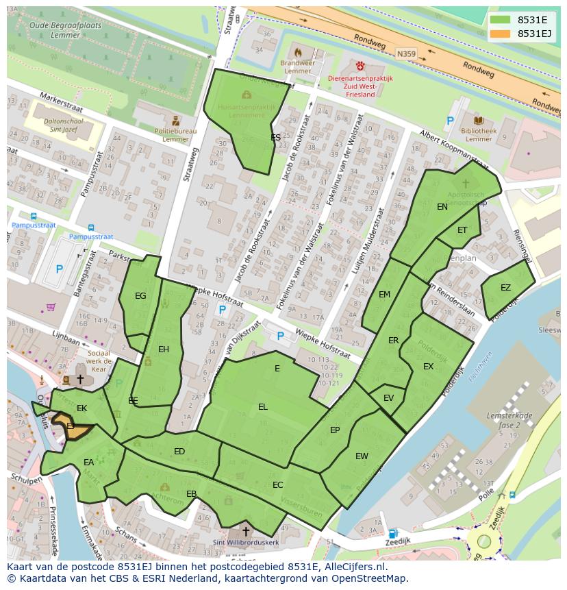 Afbeelding van het postcodegebied 8531 EJ op de kaart.