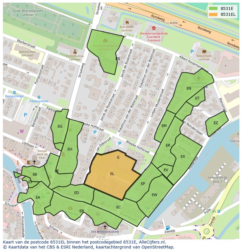 Afbeelding van het postcodegebied 8531 EL op de kaart.