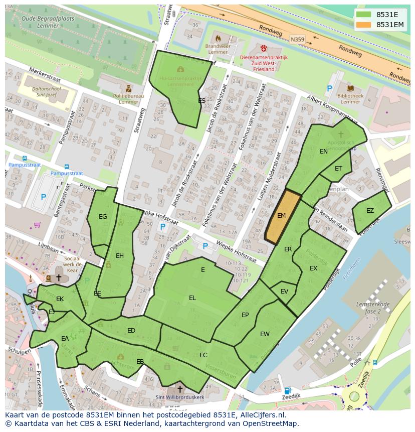 Afbeelding van het postcodegebied 8531 EM op de kaart.