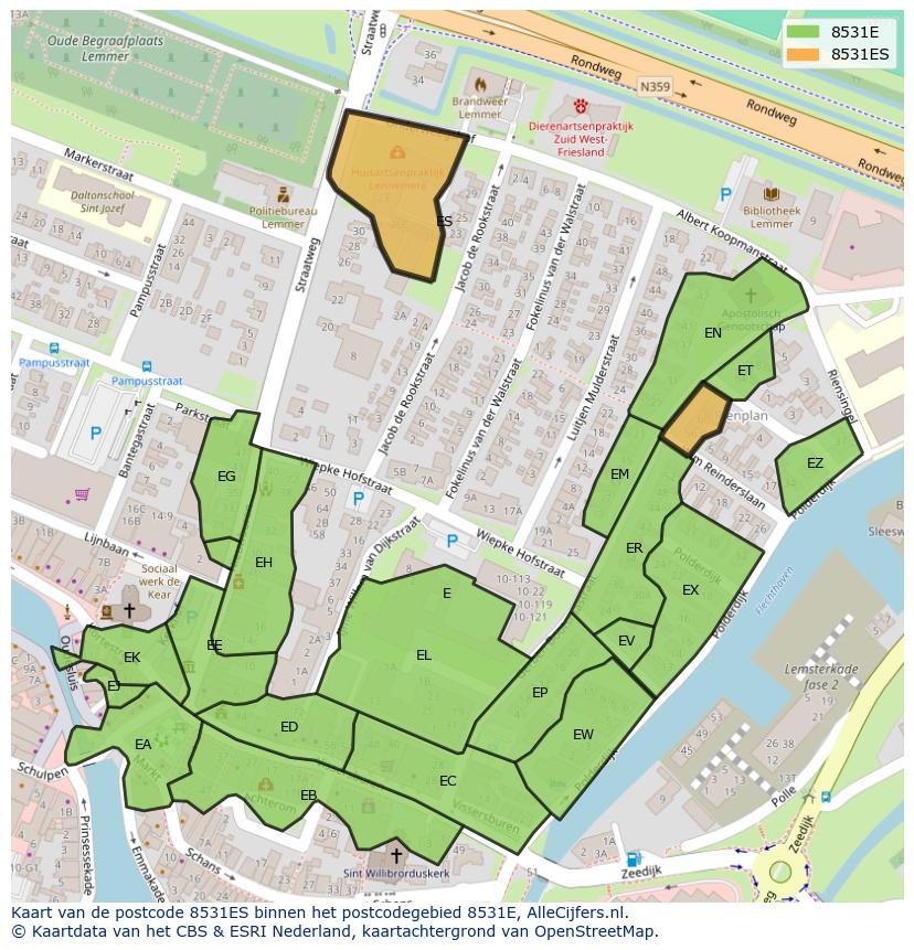 Afbeelding van het postcodegebied 8531 ES op de kaart.