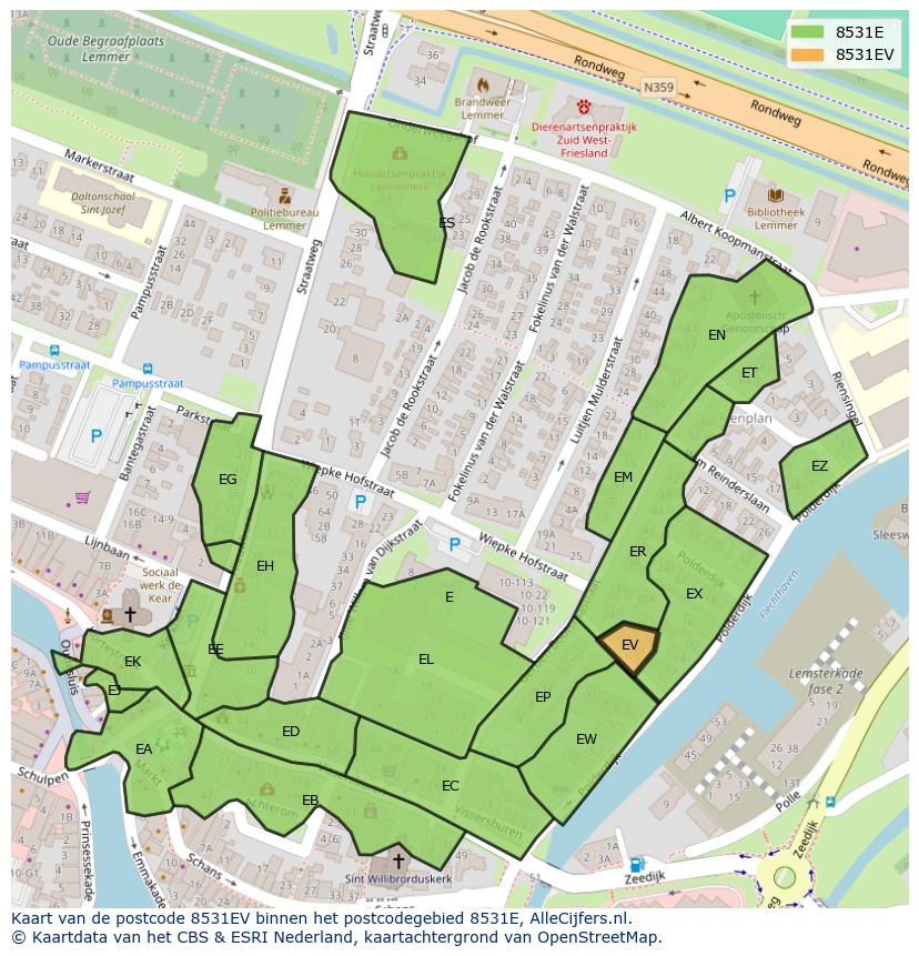 Afbeelding van het postcodegebied 8531 EV op de kaart.