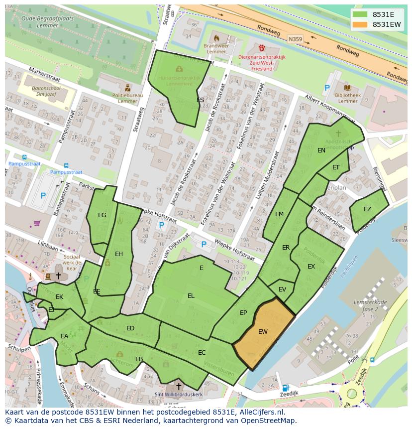 Afbeelding van het postcodegebied 8531 EW op de kaart.