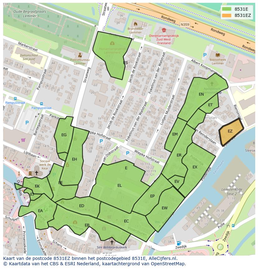 Afbeelding van het postcodegebied 8531 EZ op de kaart.