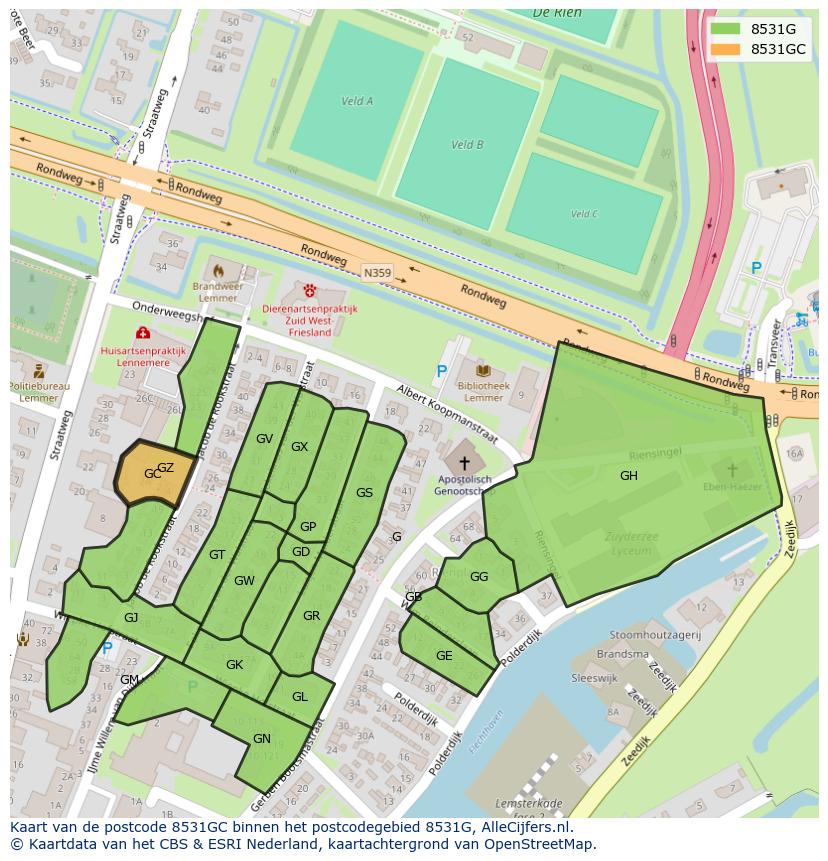Afbeelding van het postcodegebied 8531 GC op de kaart.