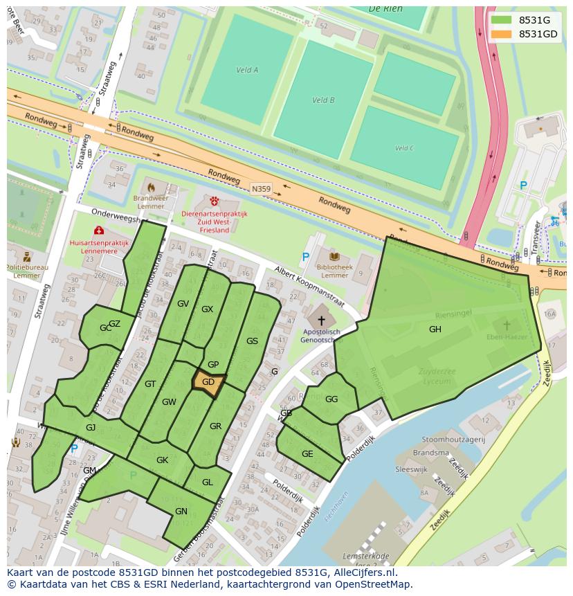 Afbeelding van het postcodegebied 8531 GD op de kaart.