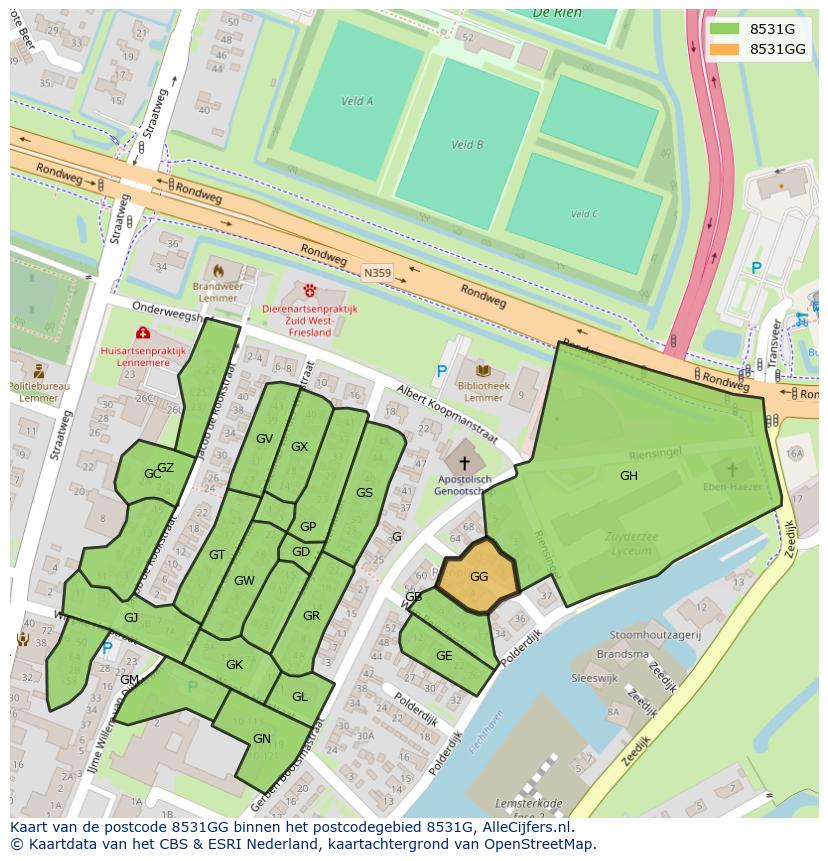 Afbeelding van het postcodegebied 8531 GG op de kaart.
