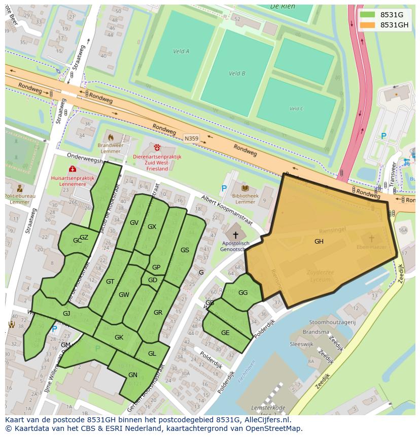 Afbeelding van het postcodegebied 8531 GH op de kaart.