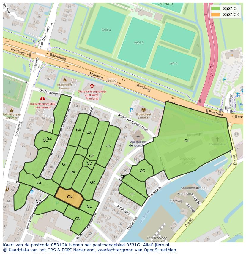 Afbeelding van het postcodegebied 8531 GK op de kaart.