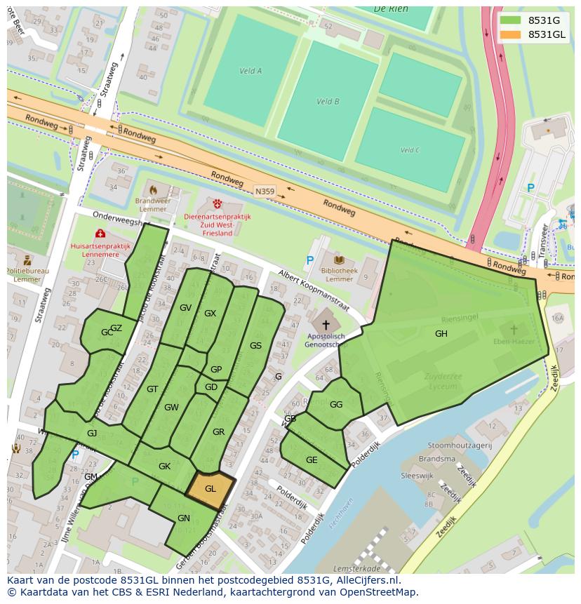 Afbeelding van het postcodegebied 8531 GL op de kaart.